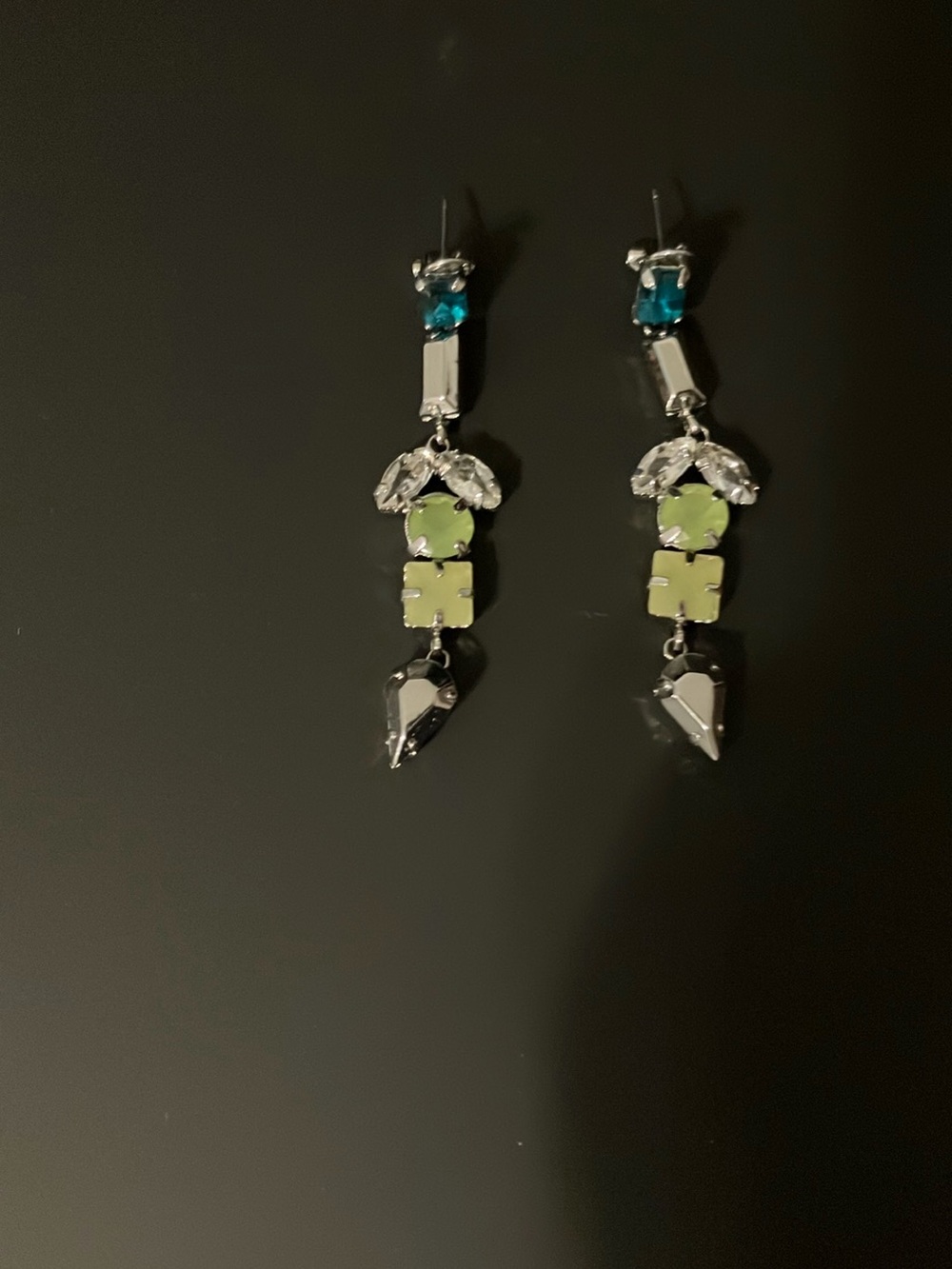 BCBG Silver-Tone Drop Earrings with Teal and Lime Accents